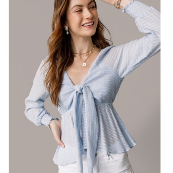 Francesca's Trixxi Light Blue Tie Front Blouse S - Picture 1 of 14